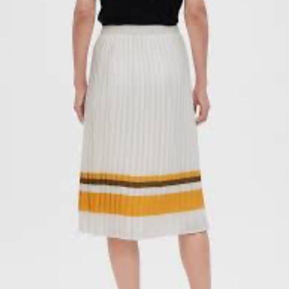Banana Republic Factory Cream Pleated Yellow Green Hem Stripe A-Line Skirt NEW - Picture 3 of 16